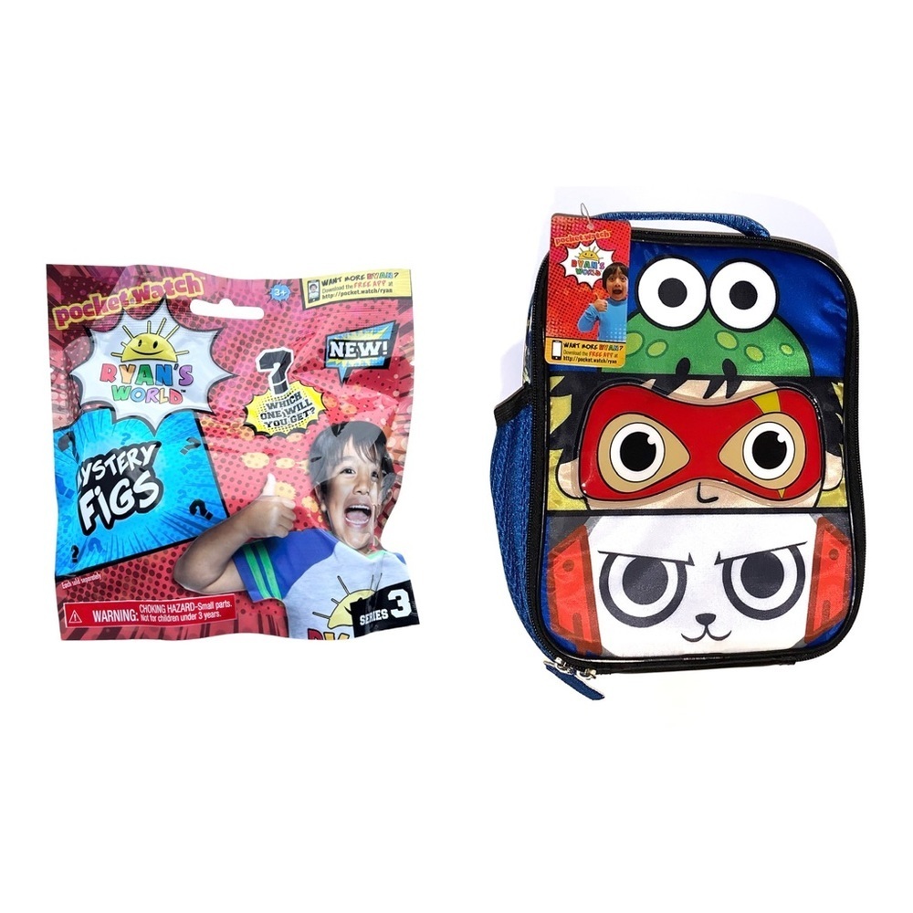 Ryans World Lunchbox Tote Bag and Mini Figs Toys Kids Lot Of 2 New